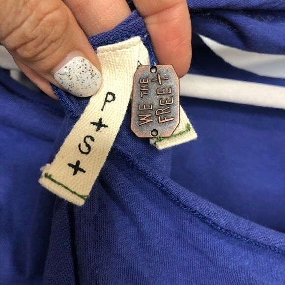 Free People Cold Shoulder Taurus Tee Blue Purple - Picture 9 of 11